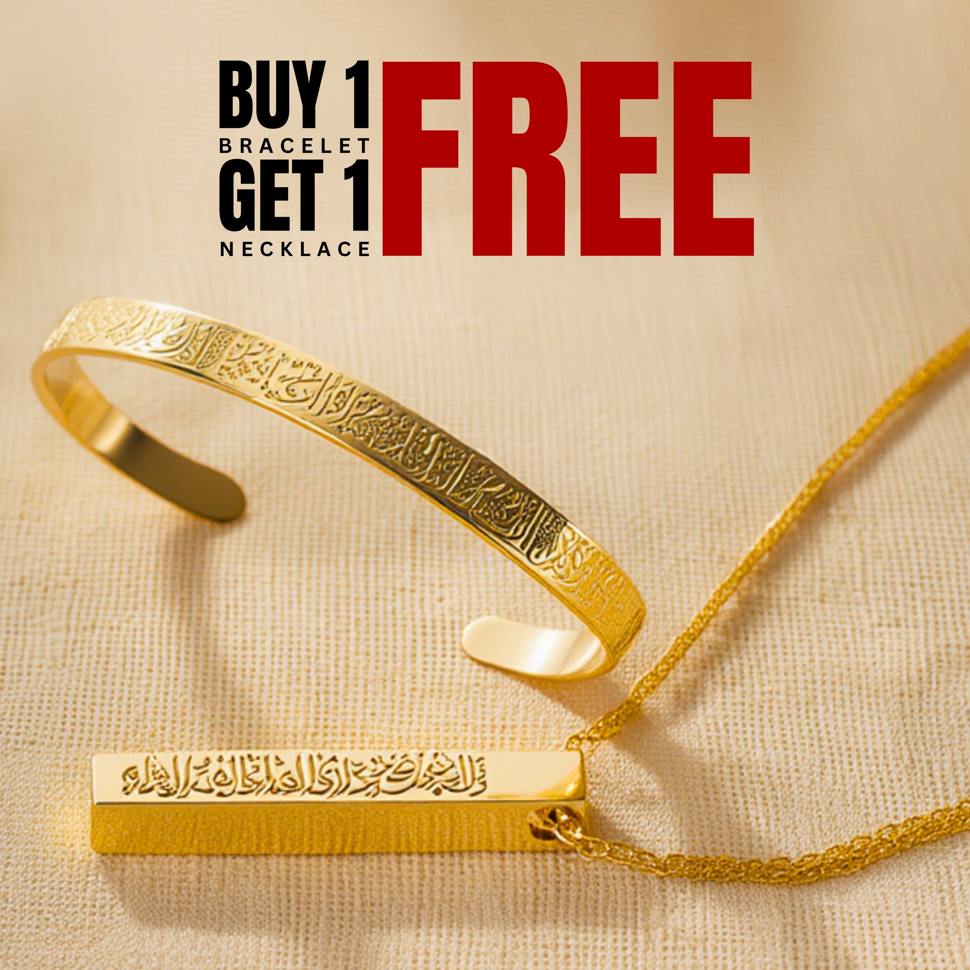 Buy 1 Ayatul Kursi Bracelet Get 1 Necklace Free – 18K Gold Plated, Silver & Black Islamic Jewelry