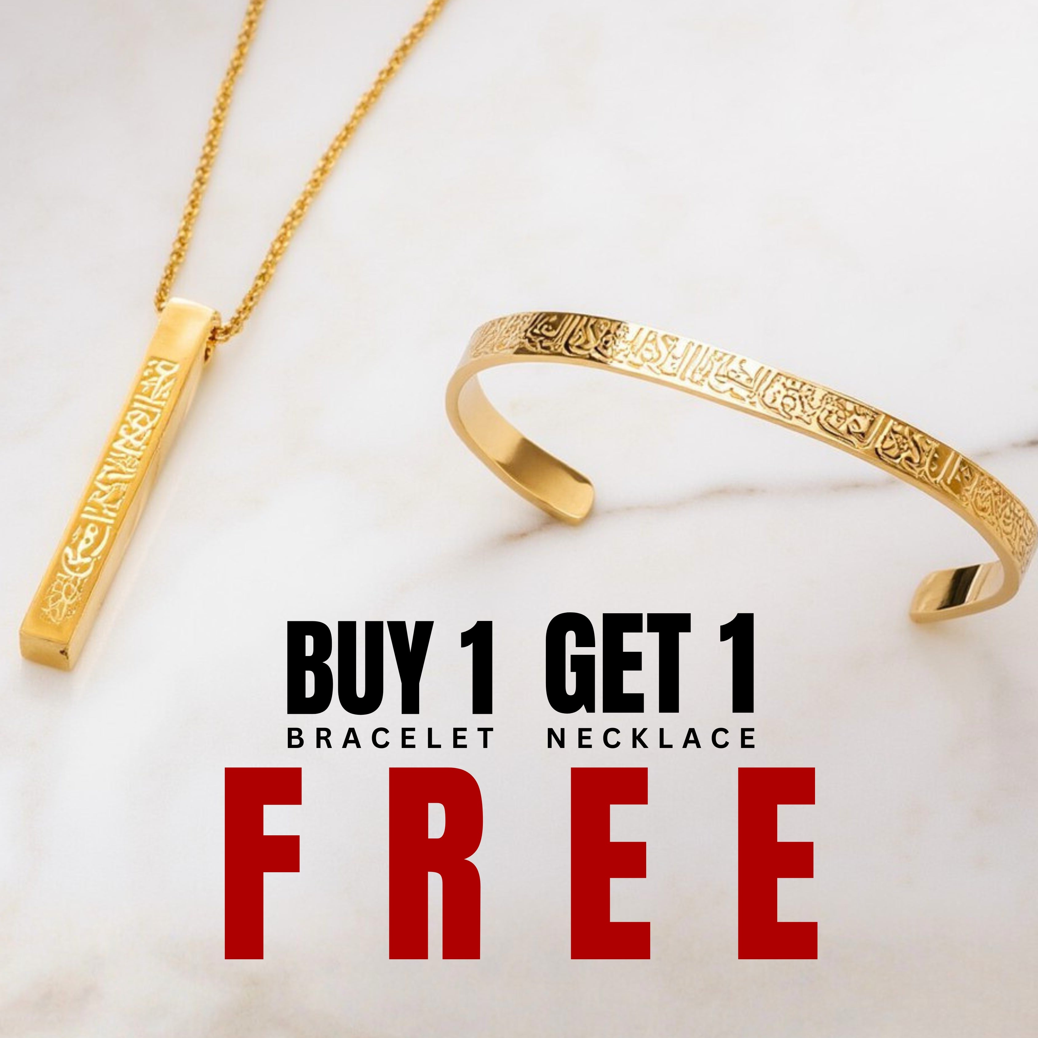 Buy 1 Ayatul Kursi Bracelet Get 1 Necklace Free – 18K Gold Plated, Silver & Black Islamic Jewelry