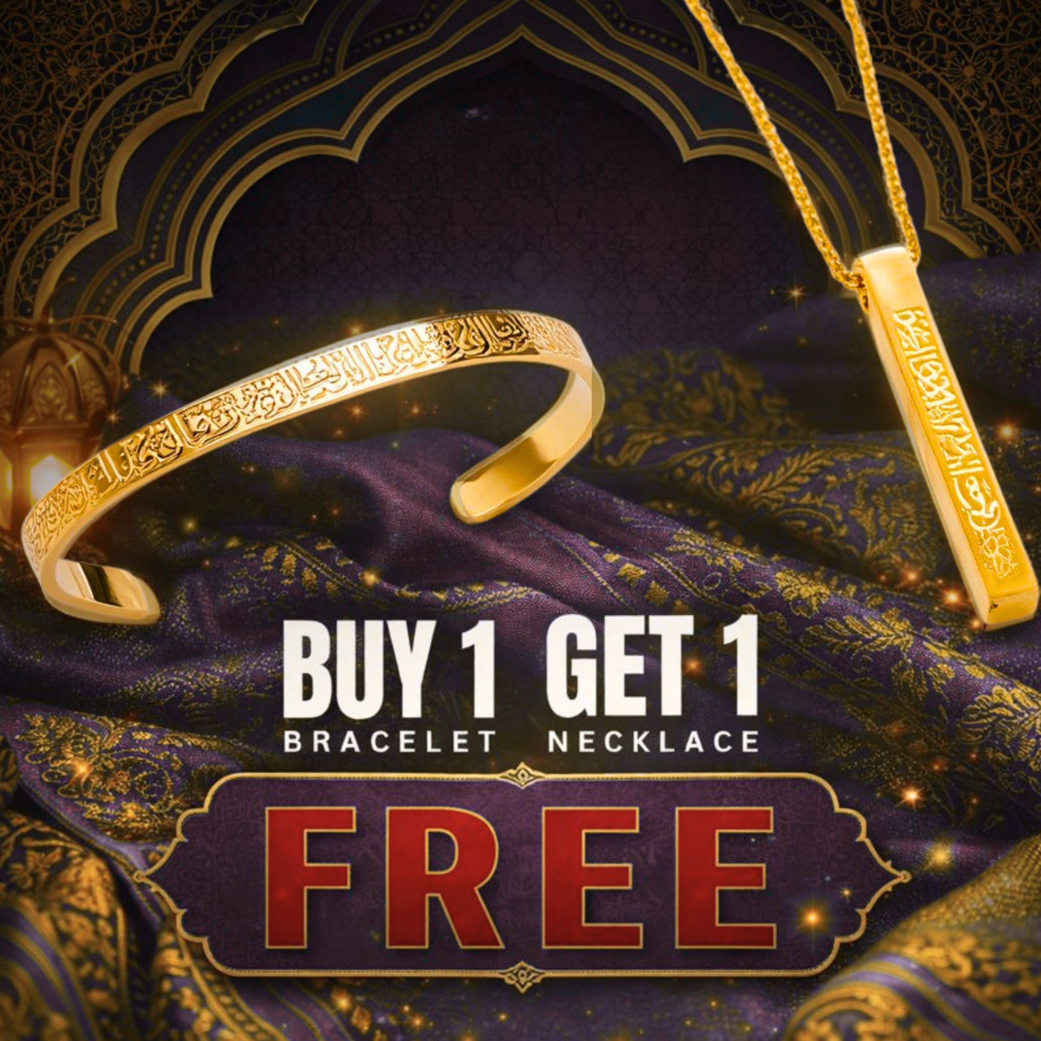 Buy 1 Ayatul Kursi Bracelet Get 1 Necklace Free – 18K Gold Plated, Silver & Black Islamic Jewelry