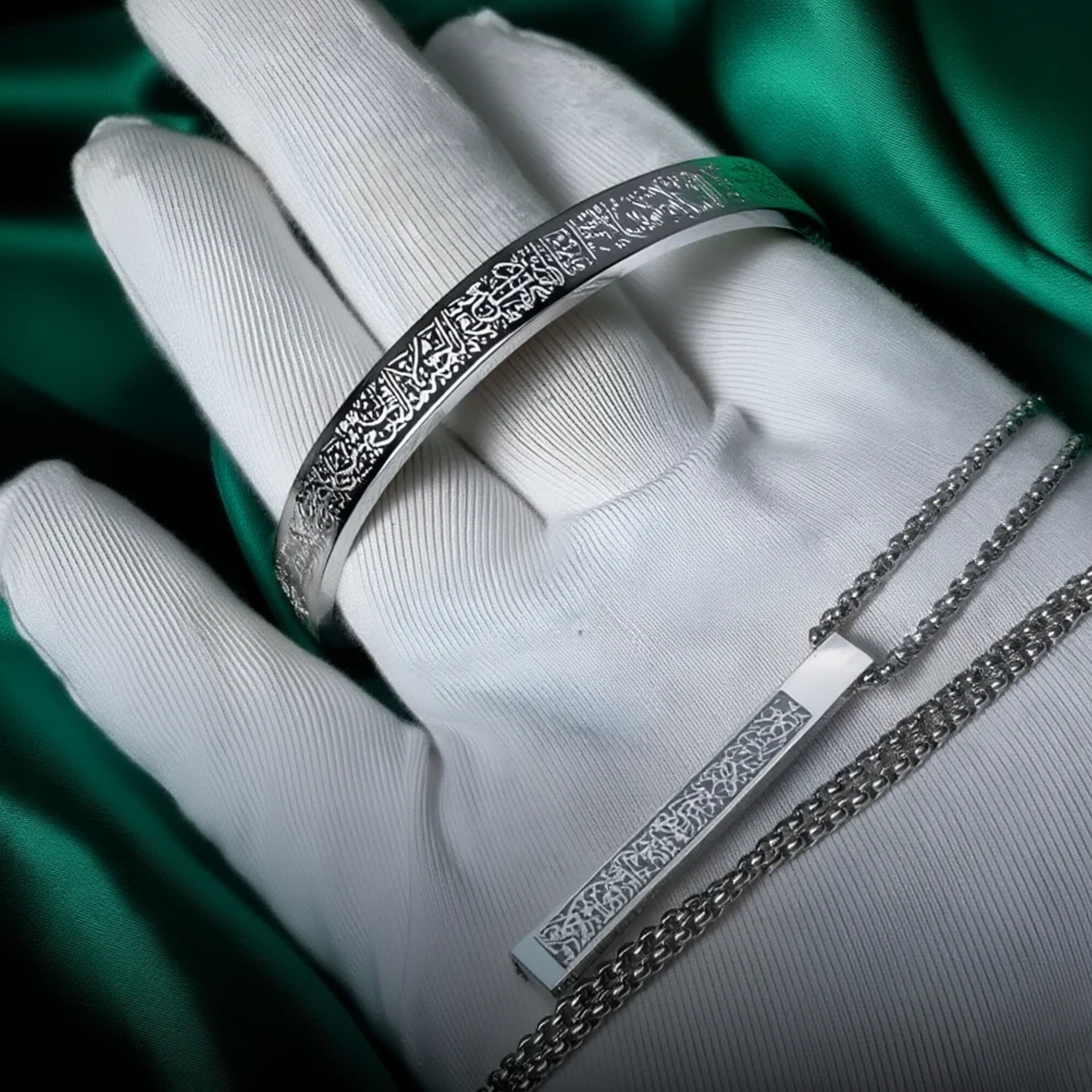 Buy 1 Ayatul Kursi Bracelet Get 1 Necklace Free – 18K Gold Plated, Silver & Black Islamic Jewelry