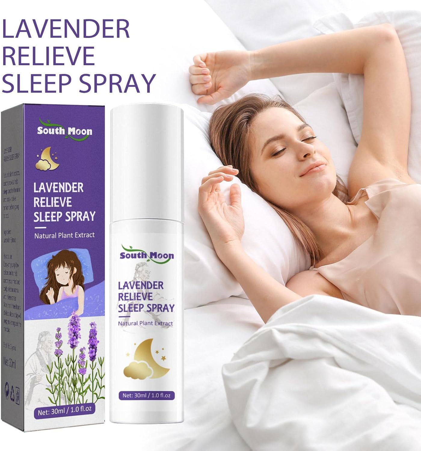 South Moon Lavender Relieve Sleep Spray – Natural Pillow Mist for Deep Sleep & Relaxation