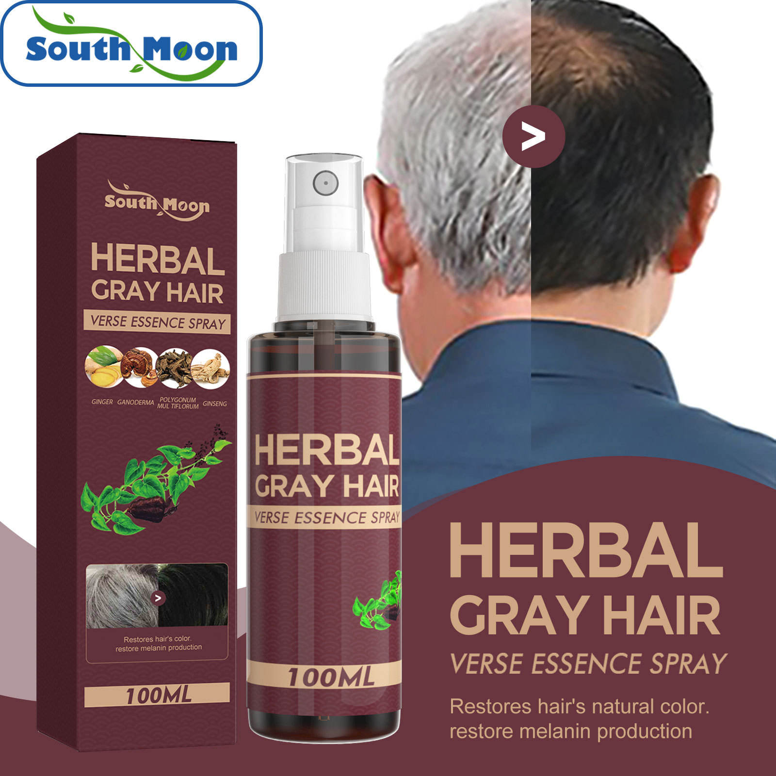 Herbal Gray Hair Verse Essence Spray – Natural Grey Hair Darkening Spray & Scalp Nourishing Treatment