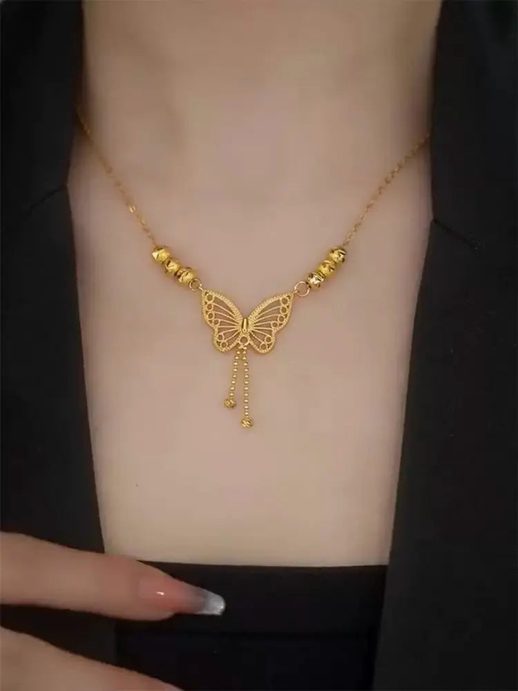 Elegant 18K Gold Butterfly Pendant Necklace for Women | Premium Arabic Style Fashion Jewelry | Daily & Occasion Wear Gift Necklace