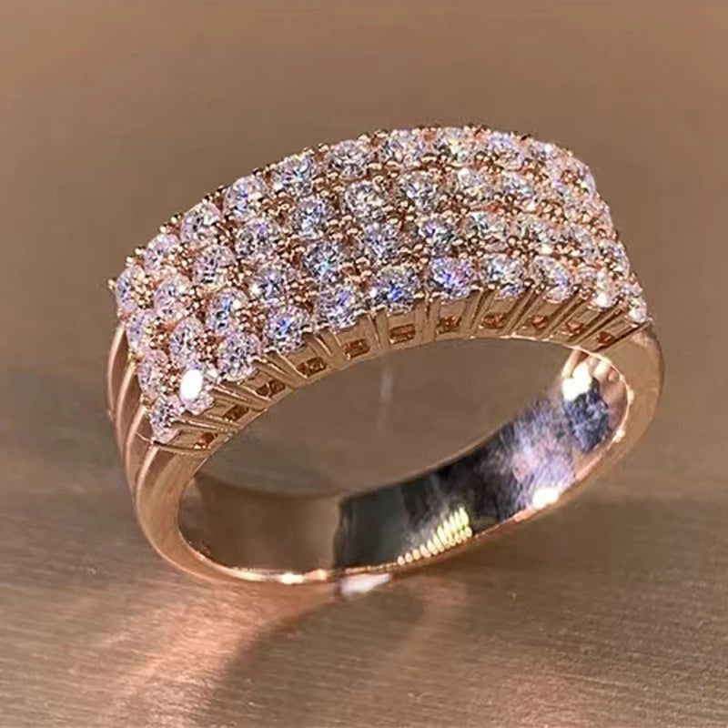 Elegant Inlaid Zircon Geometry Ring for Women | Shiny Gold & Silver Fashion Ring | Luxury Geometric Statement Jewelry