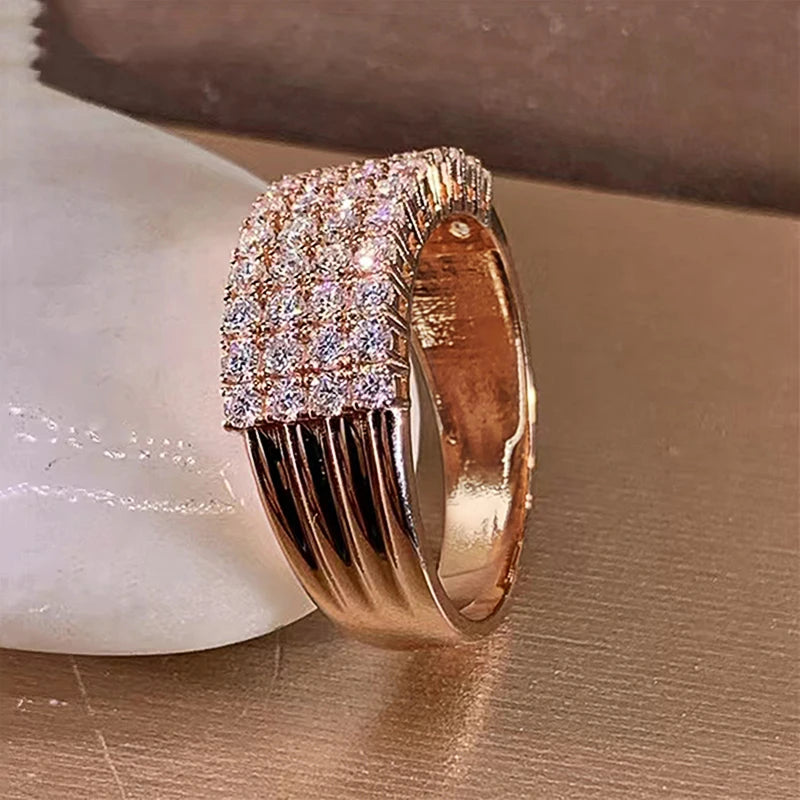 Elegant Inlaid Zircon Geometry Ring for Women | Shiny Gold & Silver Fashion Ring | Luxury Geometric Statement Jewelry